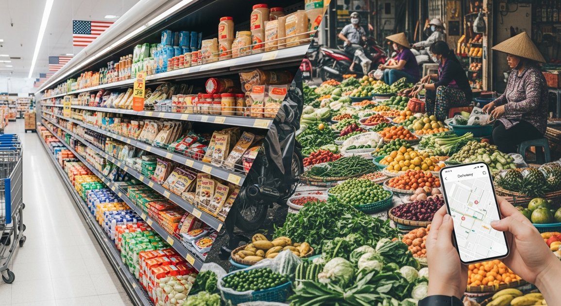 The Daily Grocery Run: USA vs. Vietnam – Navigating Supermarkets, Wet Markets, and Digital Delivery